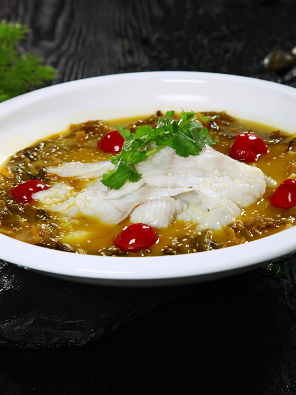 金湯酸菜魚片美食攝影圖