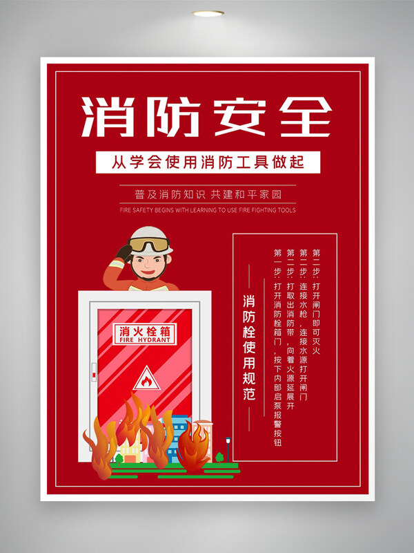 消防栓使用規(guī)范宣傳消防安全海報(bào)