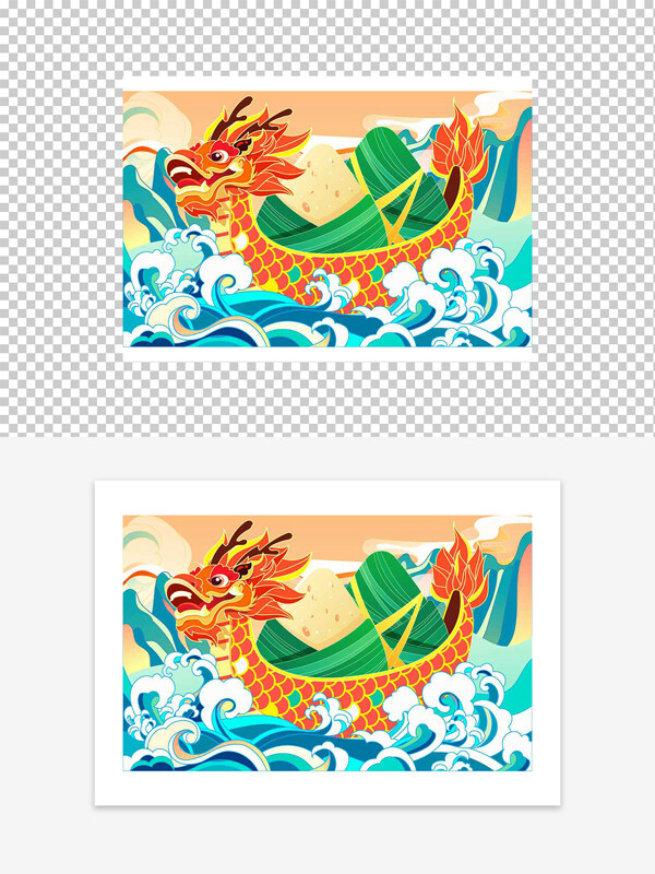 國(guó)潮端午節(jié)賽龍舟插畫傳統(tǒng)節(jié)日浪花龍船插畫