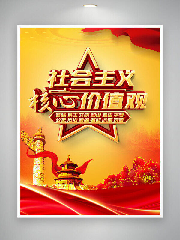 中國風(fēng)黃色背景社會主義核心價值觀黨建海報