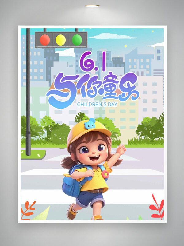 61與你童樂卡通立體人物插畫兒童節(jié)海報(bào)