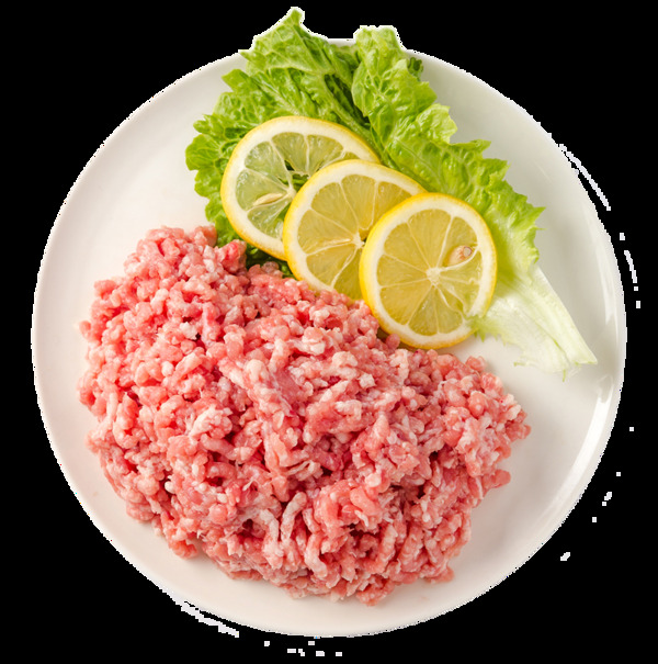 生菜檸檬片裝飾的新鮮生豬肉餡