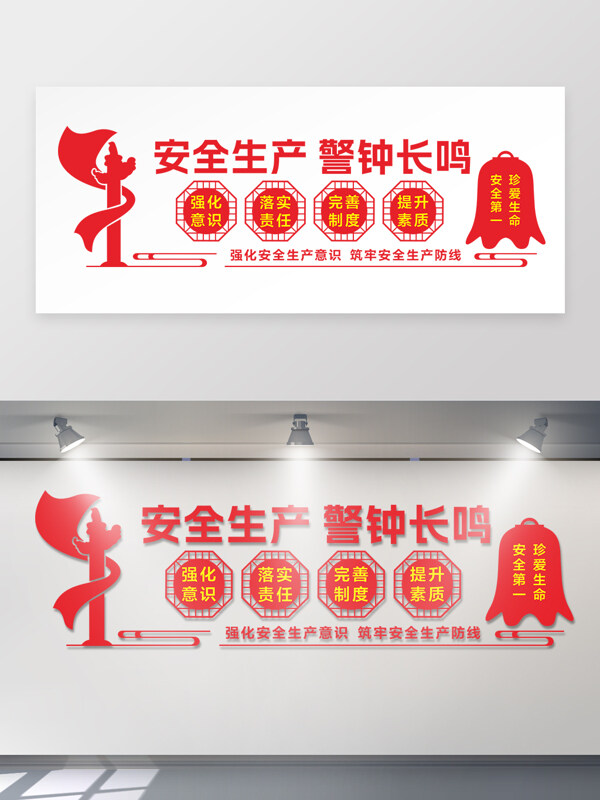 安全生產(chǎn)警鐘長鳴紅色主題安全公益展板