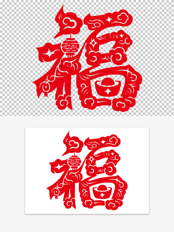 傳統(tǒng)春節(jié)文化中國風(fēng)紅色福字剪紙圖案