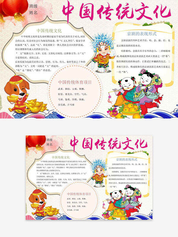 中國(guó)傳統(tǒng)文化年畫(huà)娃娃京劇人物插畫(huà)手抄報(bào)