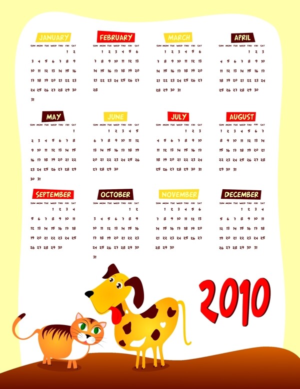 可愛的2010年歷矢量素材