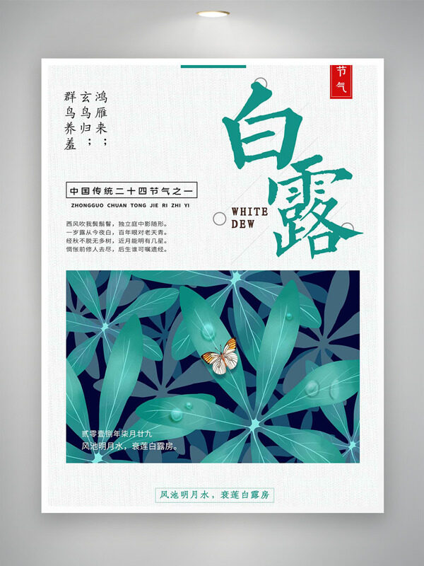 風(fēng)池明月水衰蓮白露房清新簡(jiǎn)約背景傳統(tǒng)節(jié)氣海報(bào)