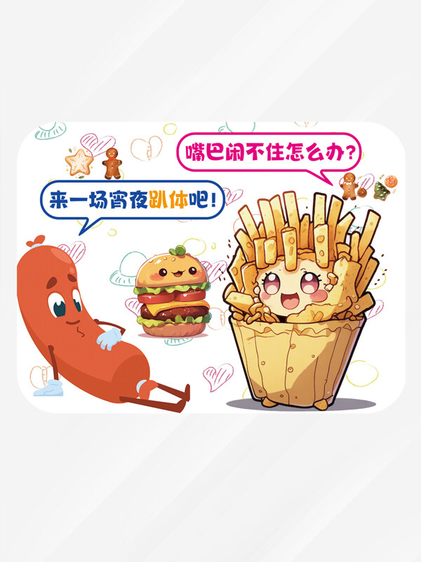 童趣卡通手繪美味宵夜零食食插畫