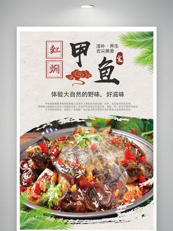 傳統(tǒng)健康營養(yǎng)紅燜甲魚美食海報
