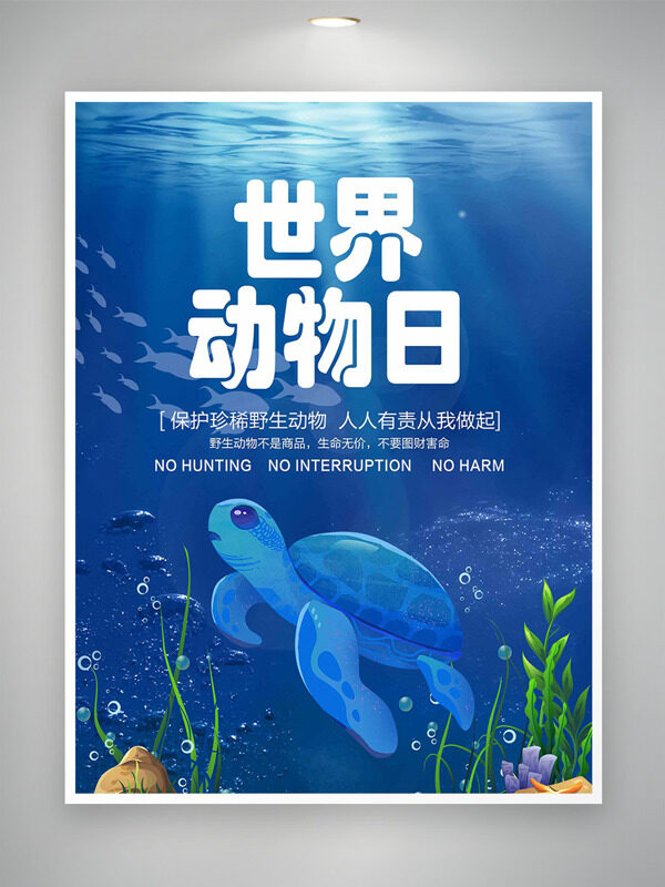 世界動物日海底世界背景海龜插畫海報