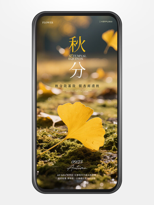 秋日氛圍銀杏葉落秋分傳統(tǒng)節(jié)氣唯美海報(bào)