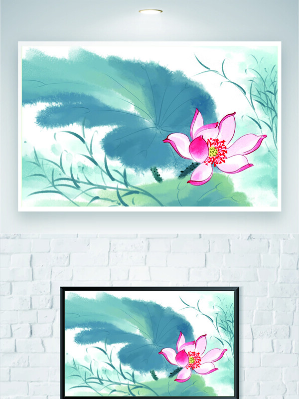 水淡雅文藝水彩水墨風(fēng)墨荷花插畫