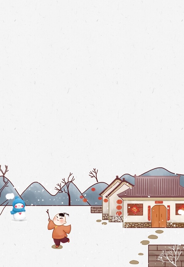 彩绘中国风新年大雪背景素材