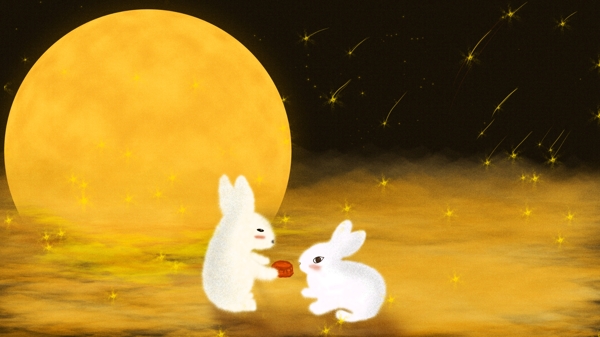 中秋节可爱月亮兔中秋月饼卡通插画