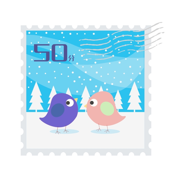 蓝色小鸟装饰邮票