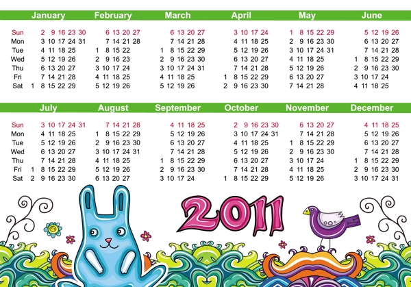 2011年手繪年歷矢量素材