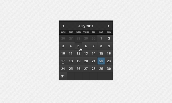 黑色网页日历部件设计