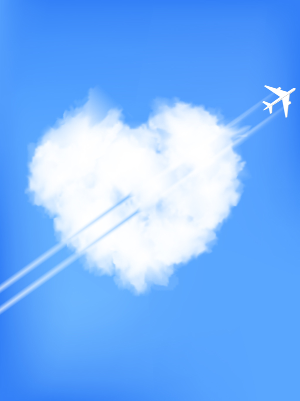情人节飞机穿过心形云朵