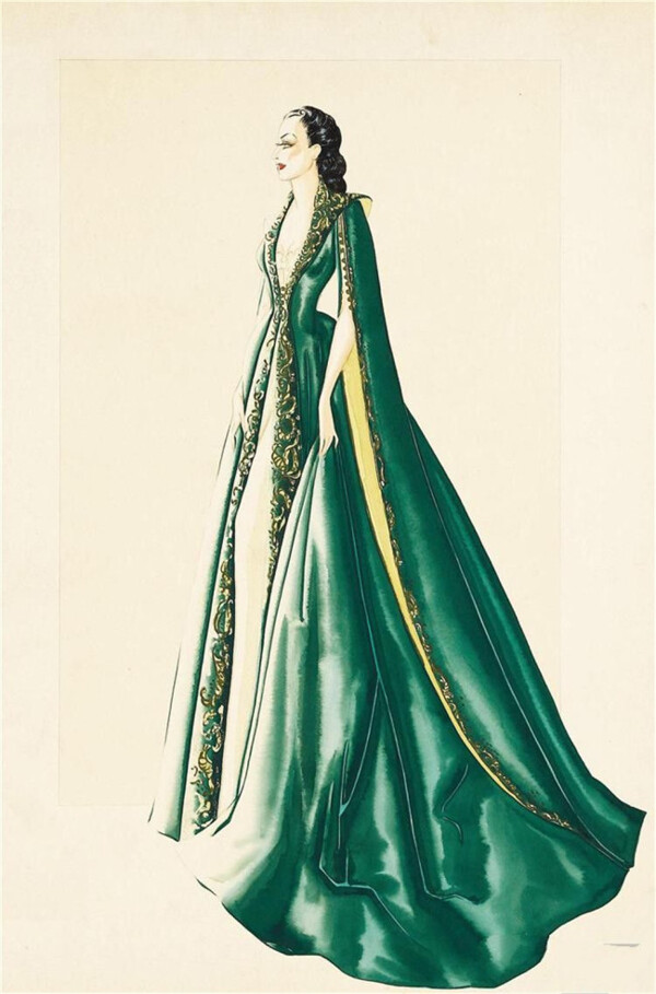 绿色欧式长裙设计图