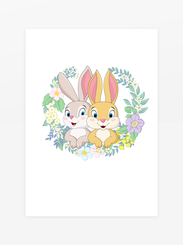 2023年兔年新年可爱卡通兔子2023年兔子花环兔子情侣