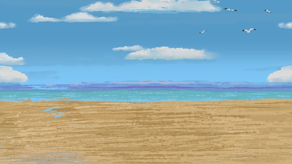 水彩手绘海滩海报背景