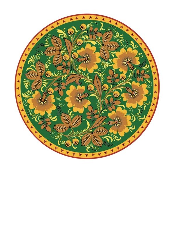  传统 欧式俄式 圆形花卉图案背景贴图 黄绿六花