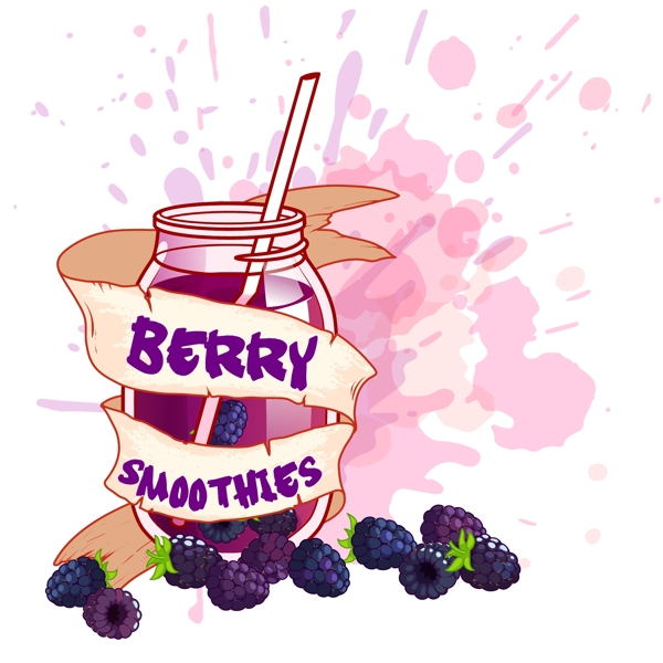 水彩绘美味的蓝莓汁插画