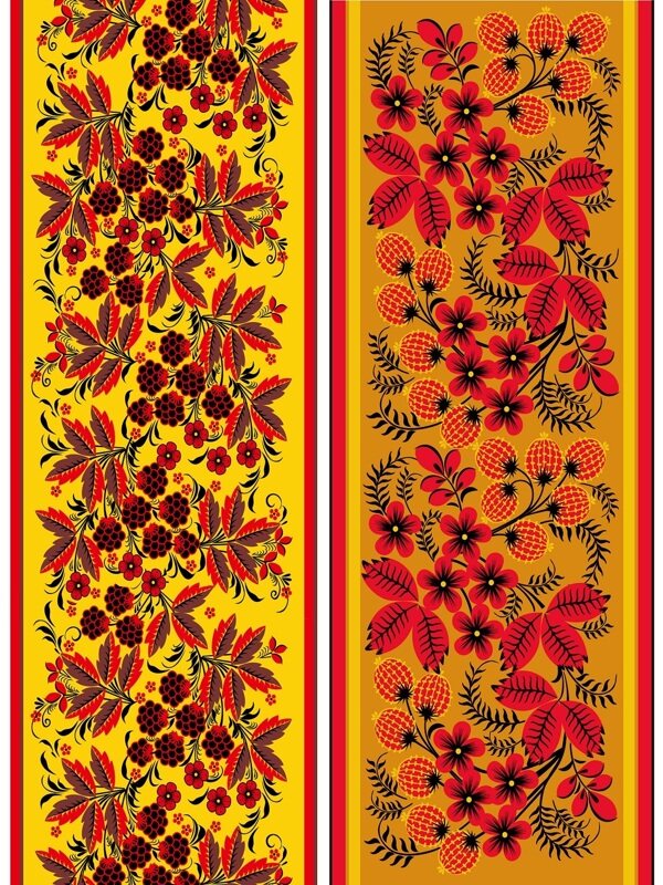  高清 传统 欧式俄式花边 花卉图案背景贴图 黄底红叶满果