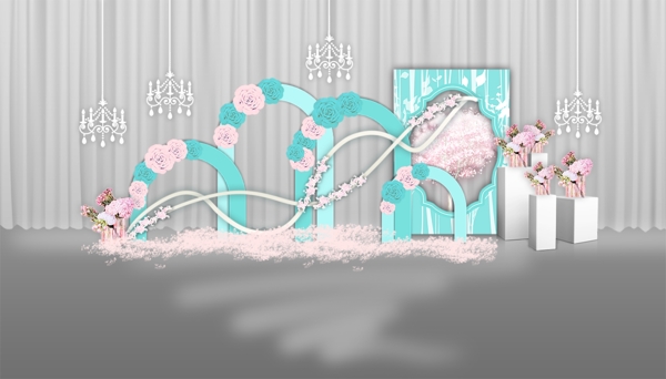 Tiffany蓝色拱门吊顶婚礼展示效果图