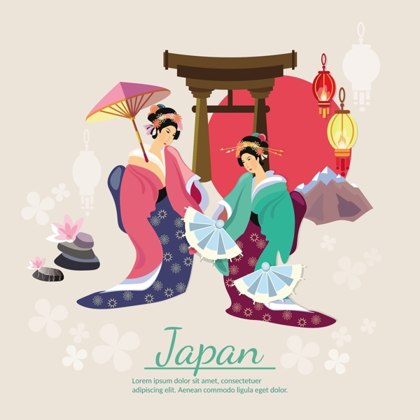 日本传统服饰卡通矢量素材
