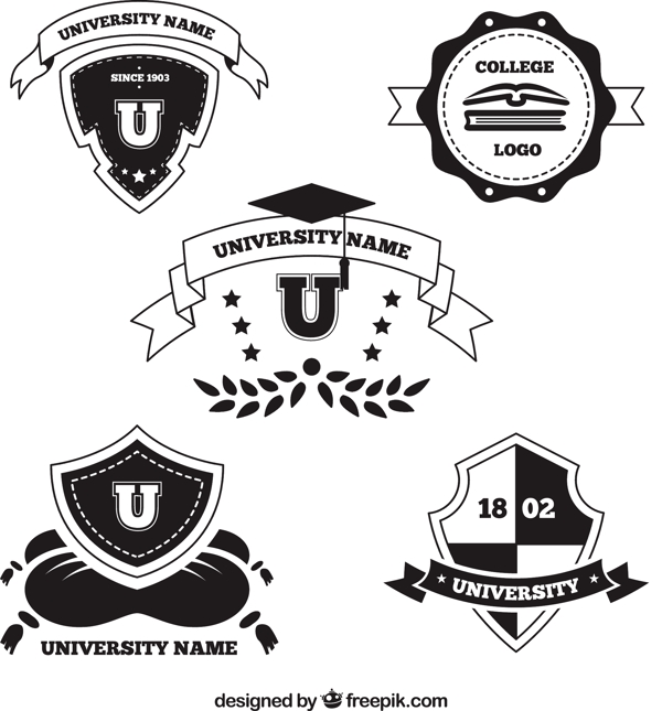 几家优雅的学院标志在黑色和白色