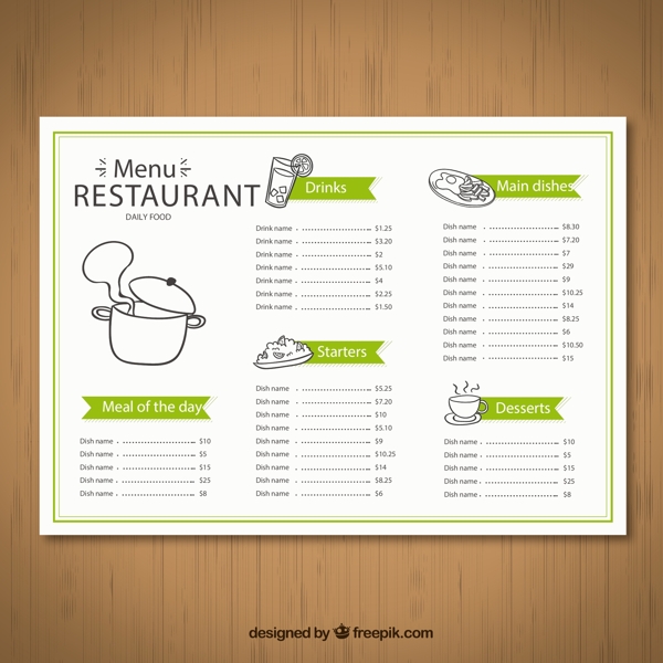 绿色餐厅菜单矢量图片