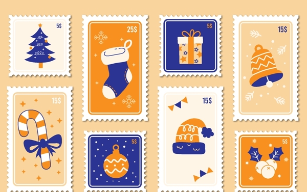 圣诞邮票圣诞小元素矢量图片