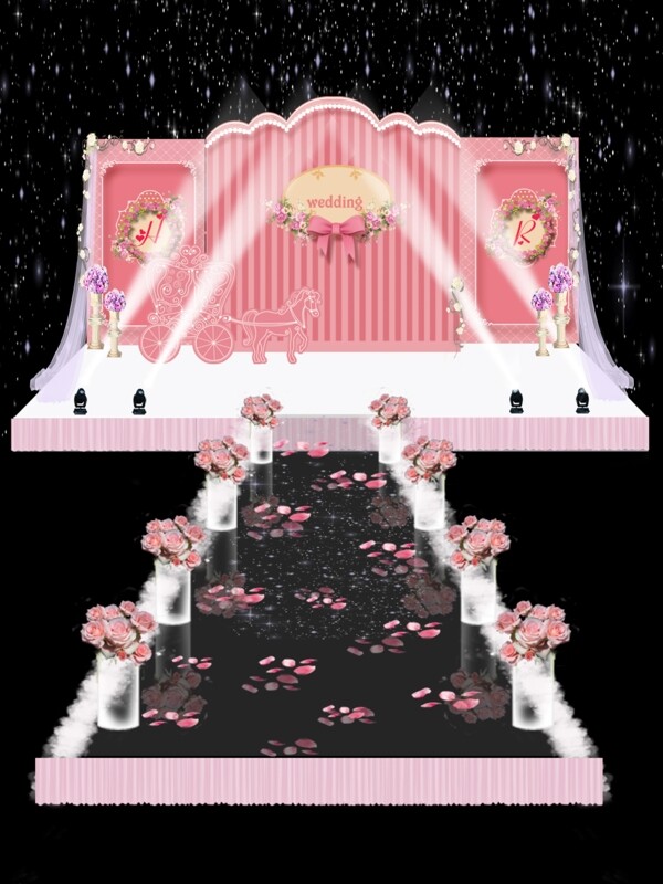 粉色浪漫马车婚礼效果图