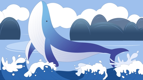 扁平风鲸鱼和海原创插画