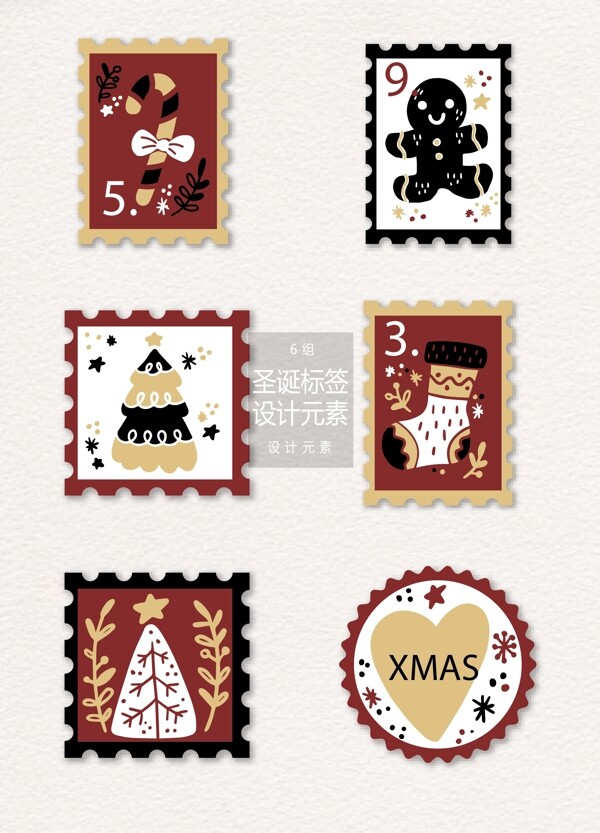 圣诞节邮票标签设计元素