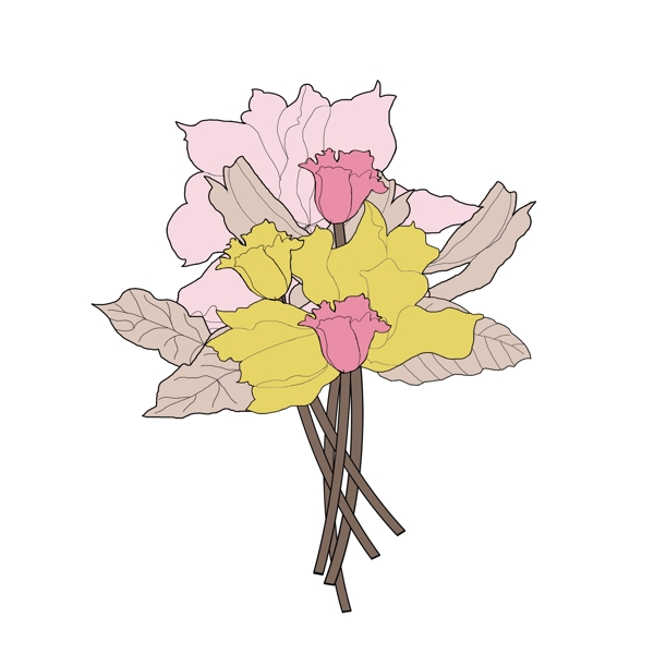 手绘植物花束插画可商用