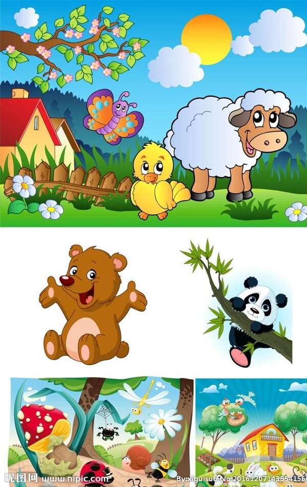 卡通动物绵羊小熊熊猫