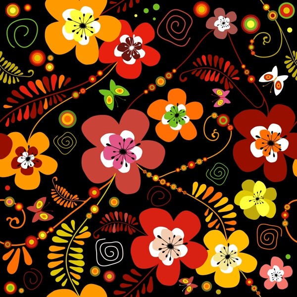 手绘线条可爱花纹花朵蝴蝶图片