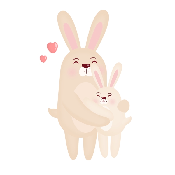 感恩节主题卡通手绘兔子母女感恩拥抱