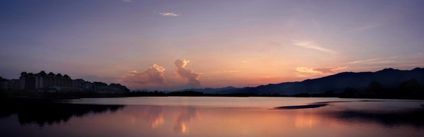 星湖湾日落全景图图片