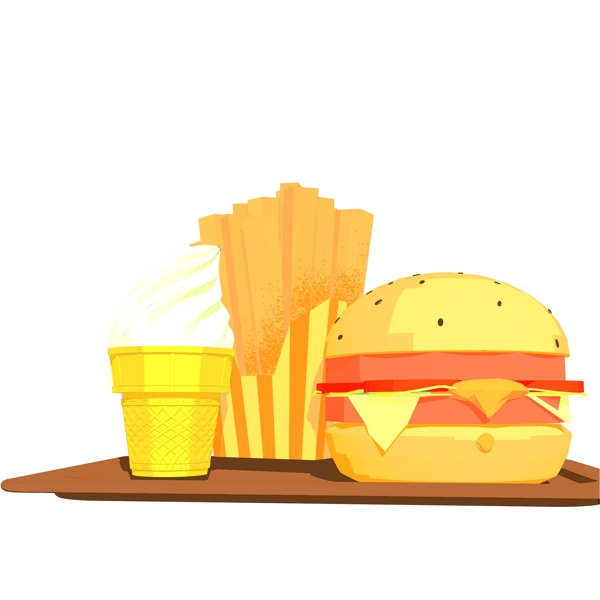 手绘快餐薯条汉堡冰激凌设计