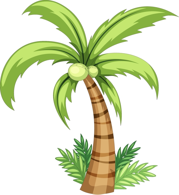 手绘绿色椰子树元素