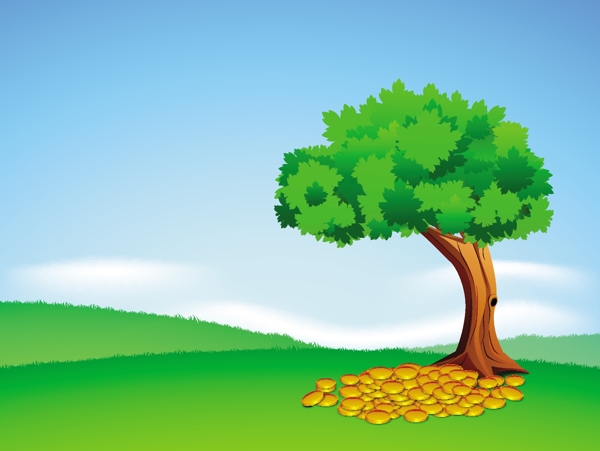 快乐的圣巴特里克节的概念绿色的树和自然背景的金币