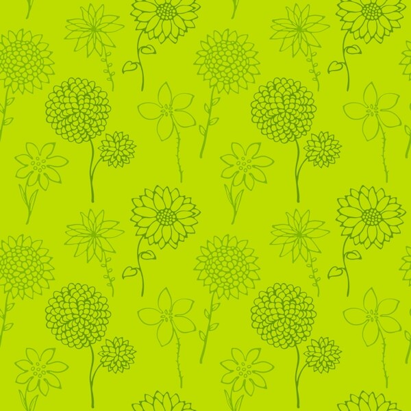 矢量线稿花卉绿色背景图案