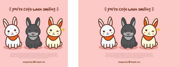 三只幸福的兔子的粉红色背景