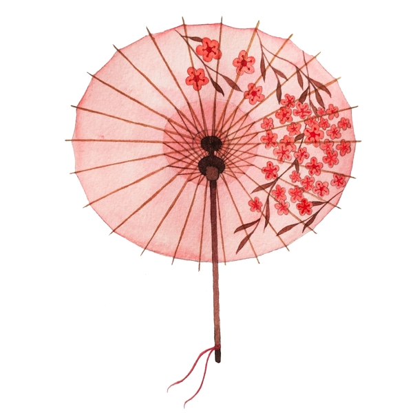 油纸伞中国风古典诗意水彩折伞PNG