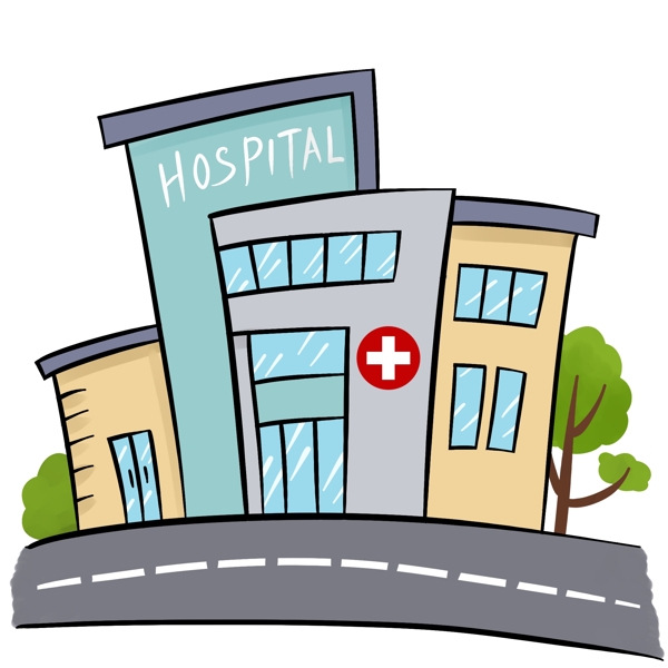 医疗医院建筑手绘可商用卡通插画元素