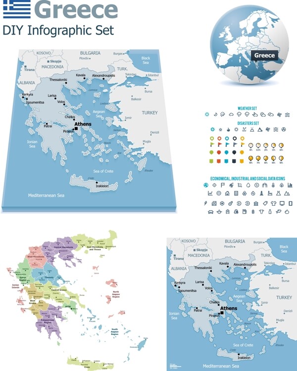 世界地图希腊矢量