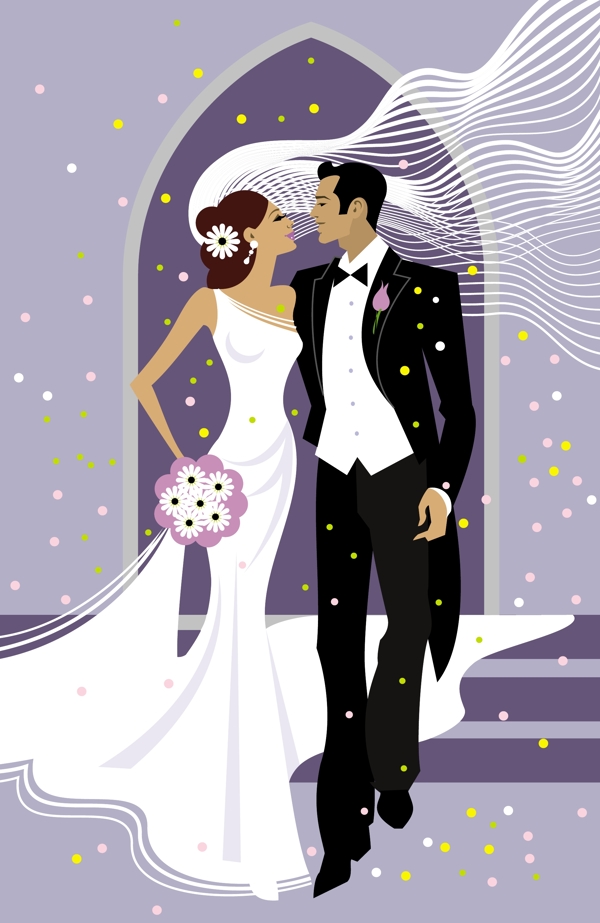 结婚矢量图婚纱礼服紫色拱门